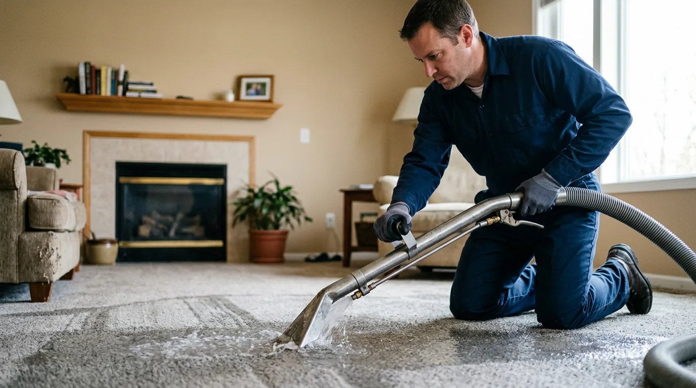 Water damage restoration technician working near Hartford, VT